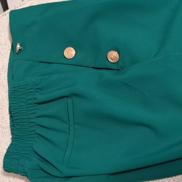 ZARA High Waisted Mariner Forest Green with Gold Buttons Pants - S - Picture 8 of 9